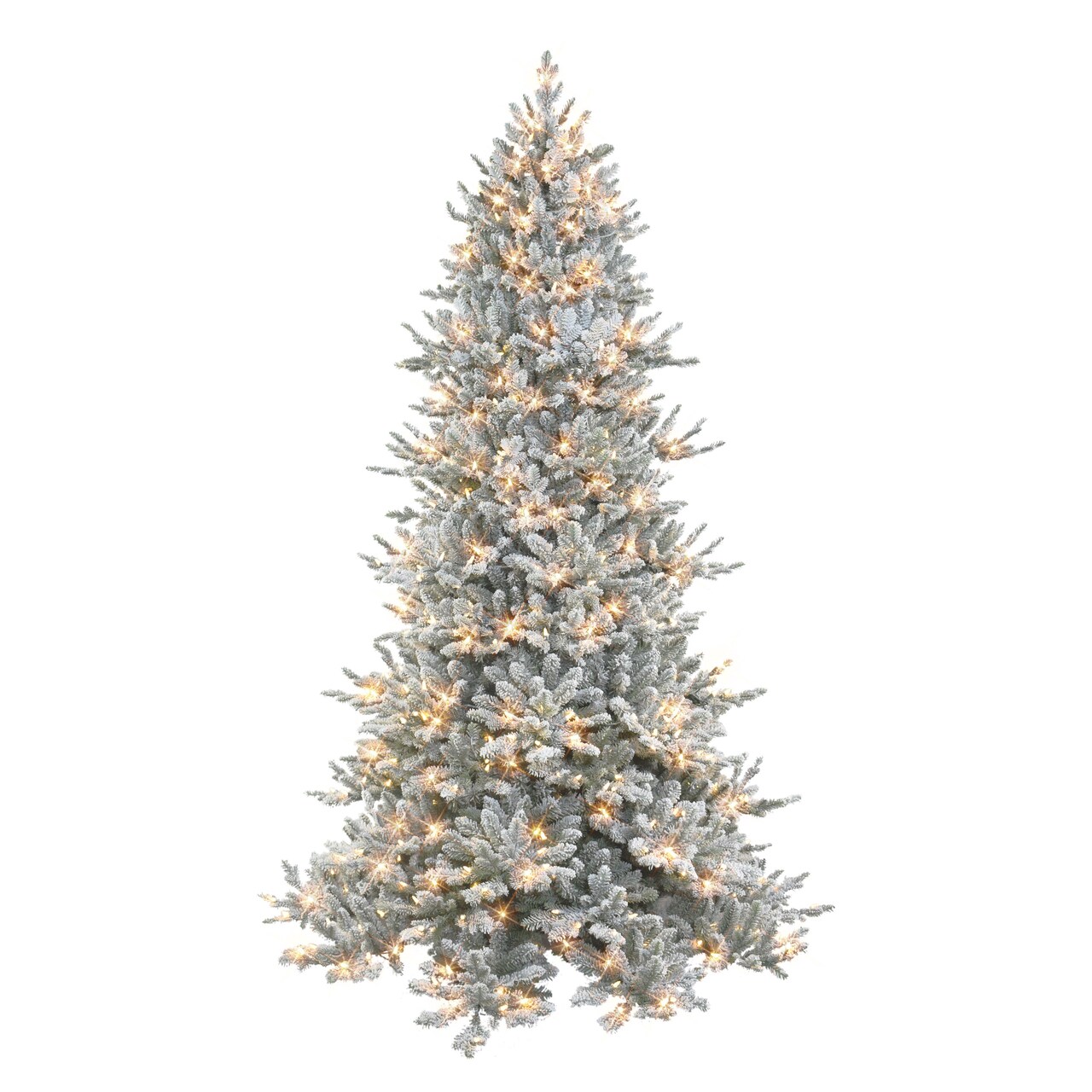7.5ft Pre-lit Flocked Royal Majestic Douglas Fir Downswept Christmas Tree Sure-Lit Pole® 700 Dual Color LED Lights Metal Stand Green